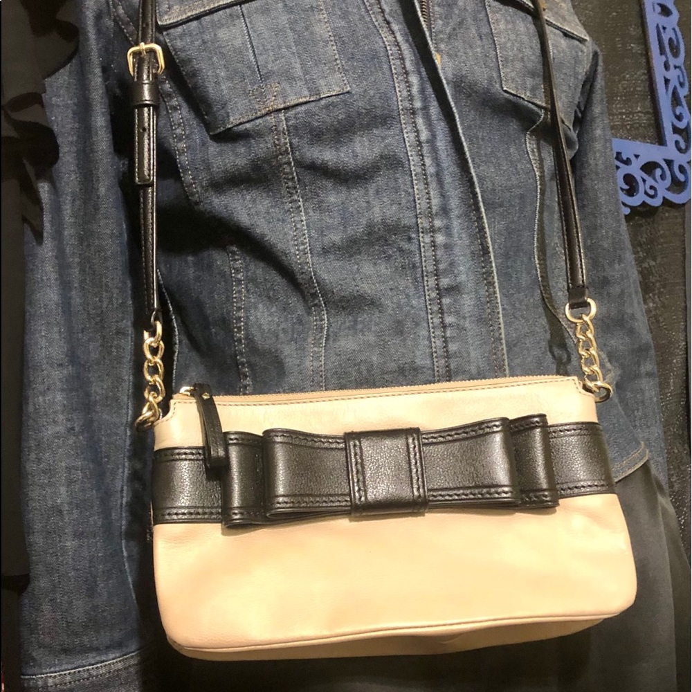 Leather Kate Spade Crossbody Bow Purse Tan Black